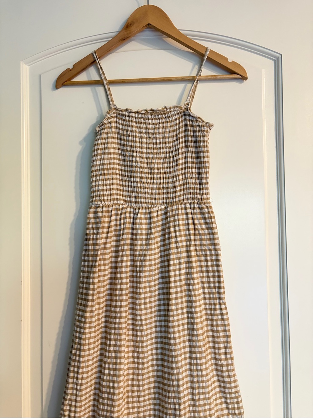 Sim & Sam Gingham Strapless Maxi Dress in Beige & White Checkered Size Xtra S - Picture 3 of 9